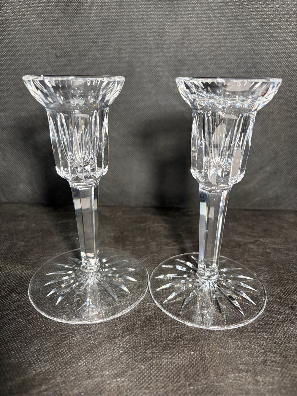 Vintage Signed Waterford Crystal Carina Eileen 5.5" Taper Candlestick Holders